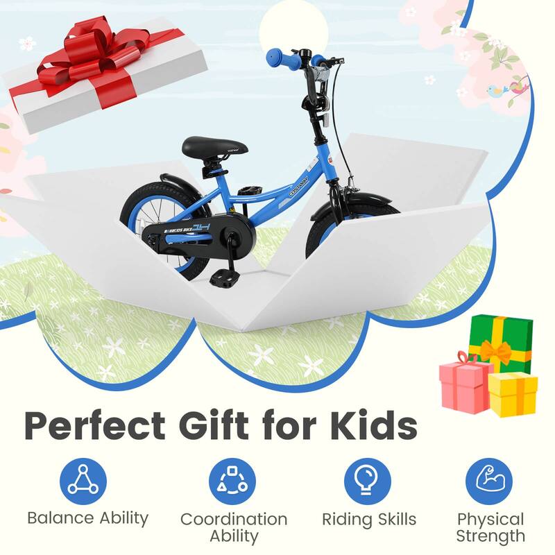 Costway 14" Kids Bike with Removable Training Wheels Adjustable Seat & - See Details
