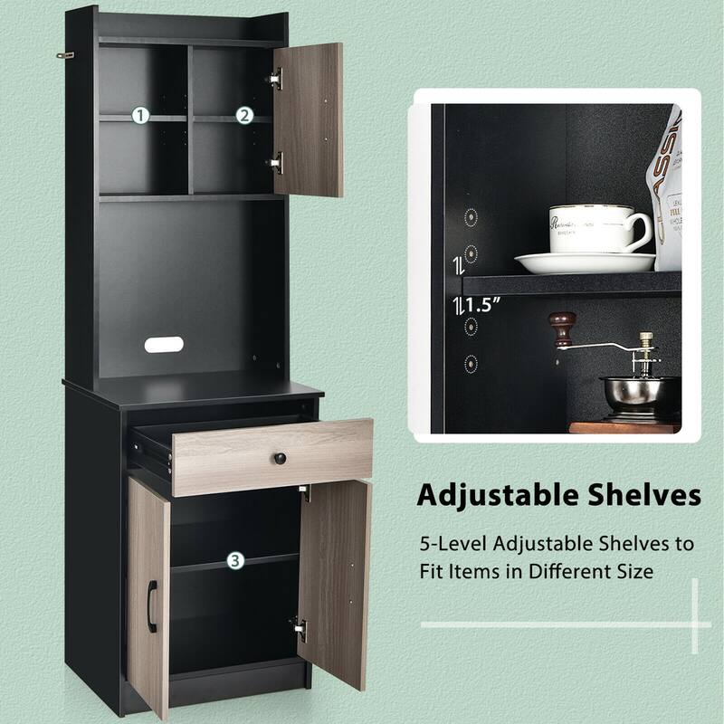 Gymax 3-Door 71'' Kitchen Buffet Pantry Storage Cabinet w/Hutch - See Details