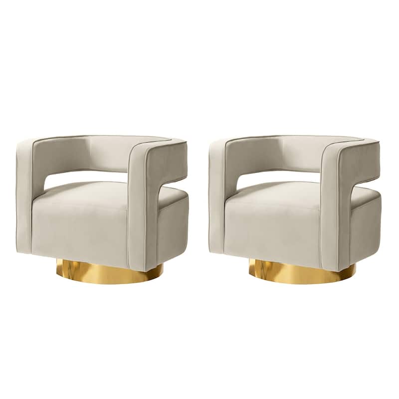 Carisa Modern Upholstered Swivel Open-Back Barrel Chair with Golden Base by HULALA HOME