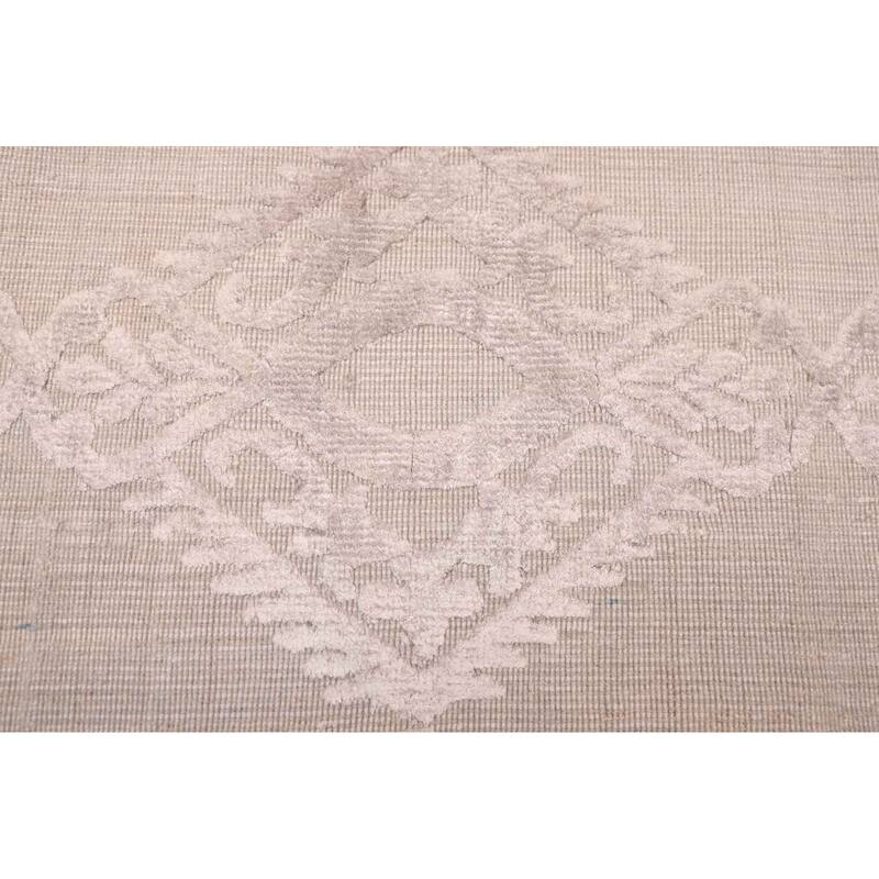 ECARPETGALLERY Hand Loomed Elysian Light Grey Viscose, Wool Rug - 8'1 x 10'3