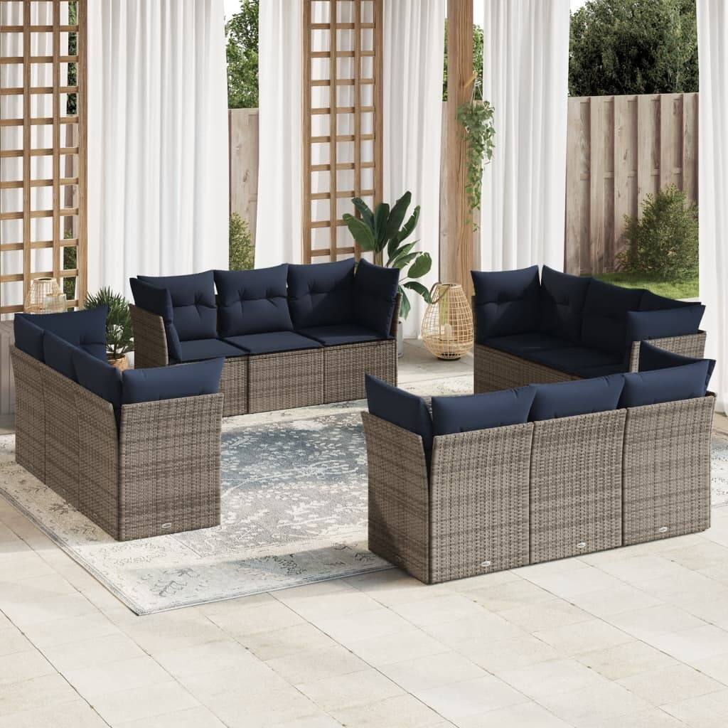 vidaXL 12 Piece Patio Sofa Set with Cushions Black/Brown/Gray Poly Rattan - 24.4 x 24.4 x 27.2