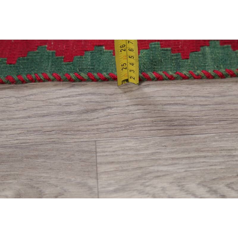 Hand Woven Oriental 100% Wool Carpet Southwestern Geometric Red Kilim Runner Rug - 8' 7'' X 4' 5''