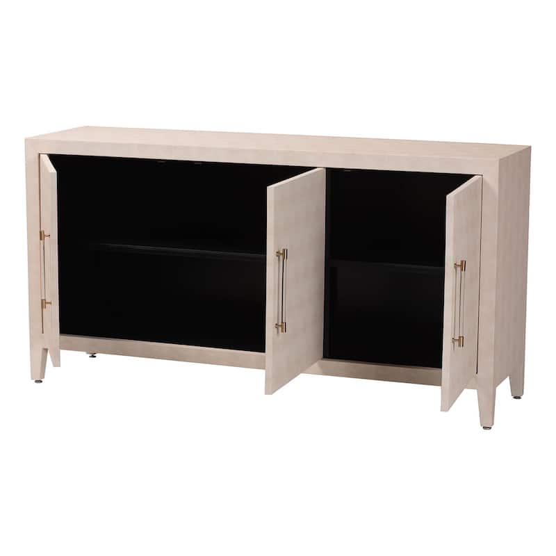 Nira Faux Shagreen Sideboard - Contemporary 3-Door Buffet Storage Cabinet with Sleek Handles for Dining Room or Living Room