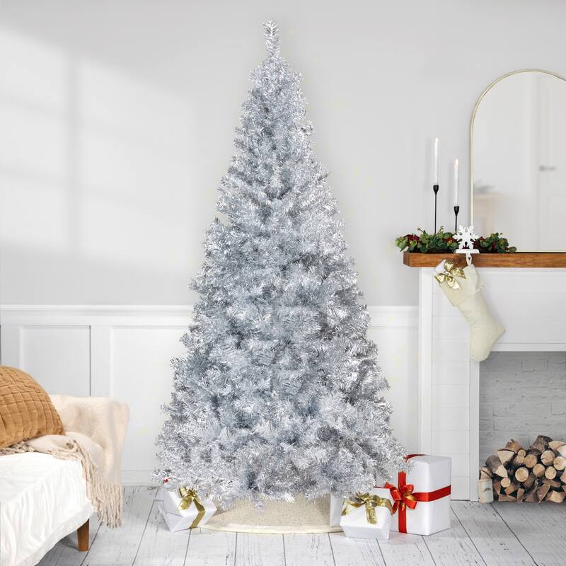 Artificial Tinsel Christmas Tree - 9' - Silver - Unlit - 9 Foot