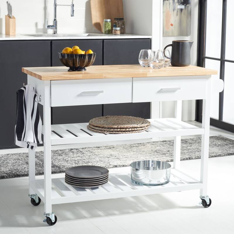 SAFAVIEH Risa 2-Drawer 2-Shelf Kitchen Cart - 47.2" W x 18.9" L x 35.4" H - 47Wx19Dx35H