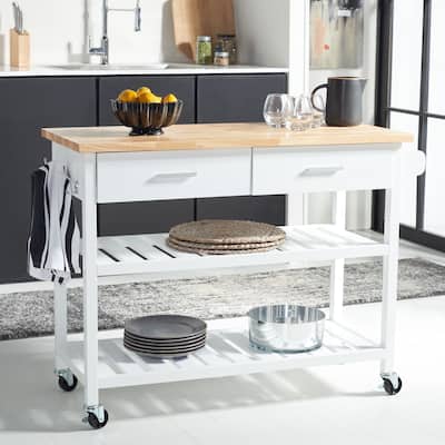 SAFAVIEH Risa 2-Drawer 2-Shelf Kitchen Cart - 47.2" W x 18.9" L x 35.4" H - 47Wx19Dx35H