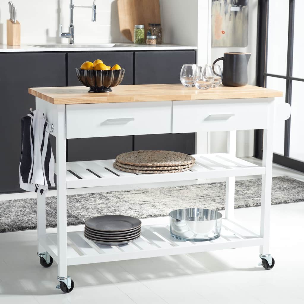 SAFAVIEH Risa 2-Drawer 2-Shelf Kitchen Cart - 47.2" W x 18.9" L x 35.4" H - 47Wx19Dx35H