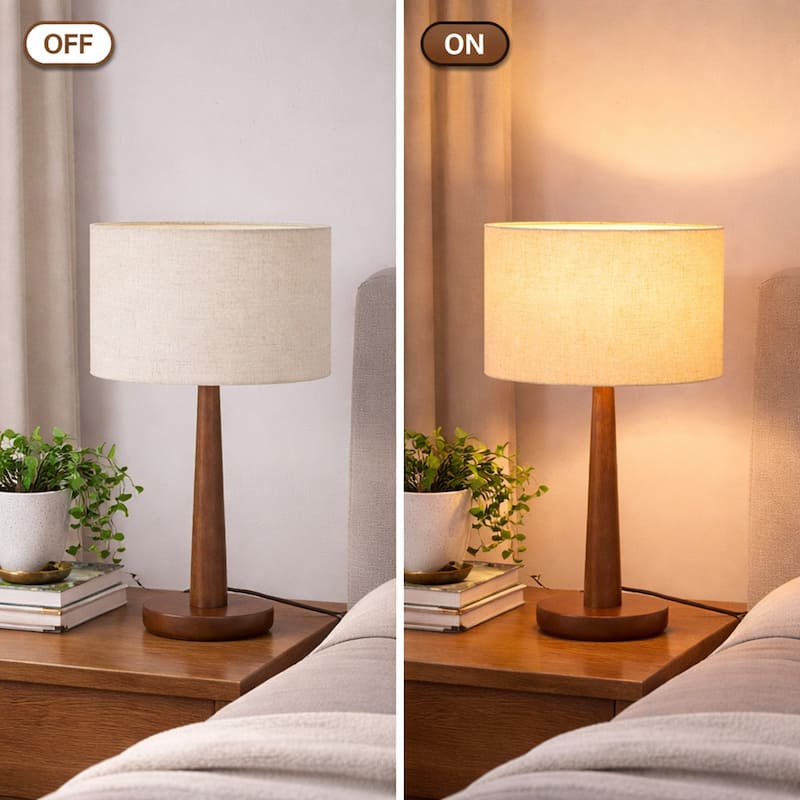 18.5" Modern Table Lamp with Walnut Wood Base, Dimmable Bedside Lamp, UL Listed