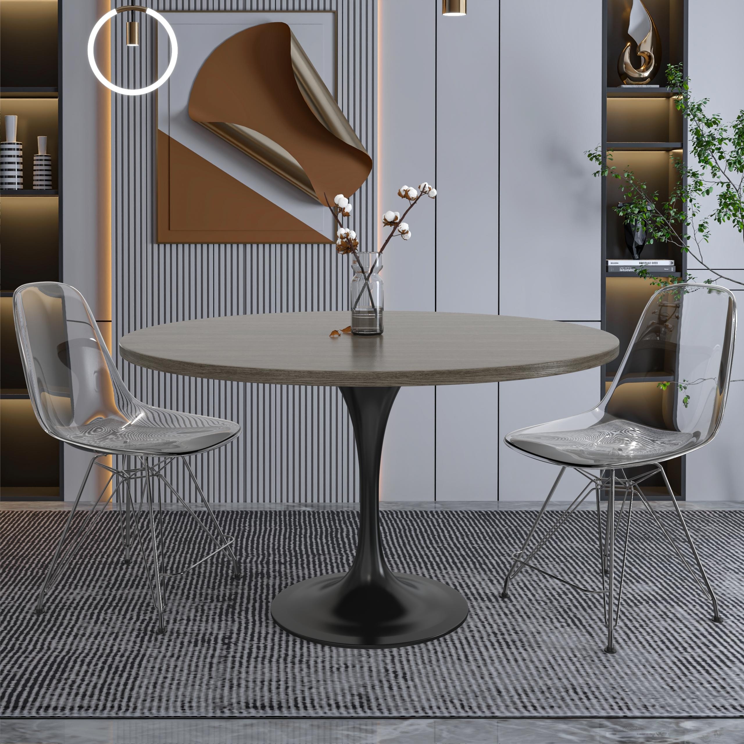 Verve Mid-Century Modern 48-inch Round Dining Table - 4-Seater with Black Steel Tulip Base - 47.24