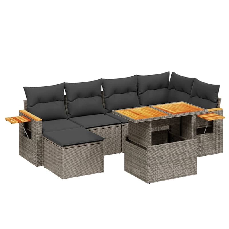vidaXL Patio Sofa Set with Cushions Footstool and Table 7 Piece Poly Rattan