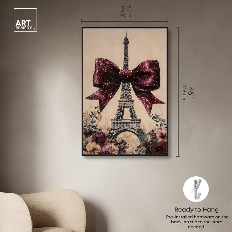 Sparkling Bow Eiffel Tower Canvas by Art Remedy