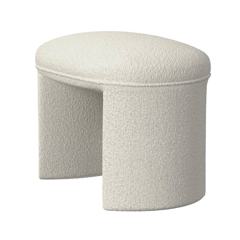 Max 24 Inch Ottoman Footstool with Comfy Saddle Seat in Cream White Boucle