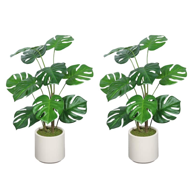 30" Artificial Monstera Deliciosa Plant with White Pot, 2 pcs / set