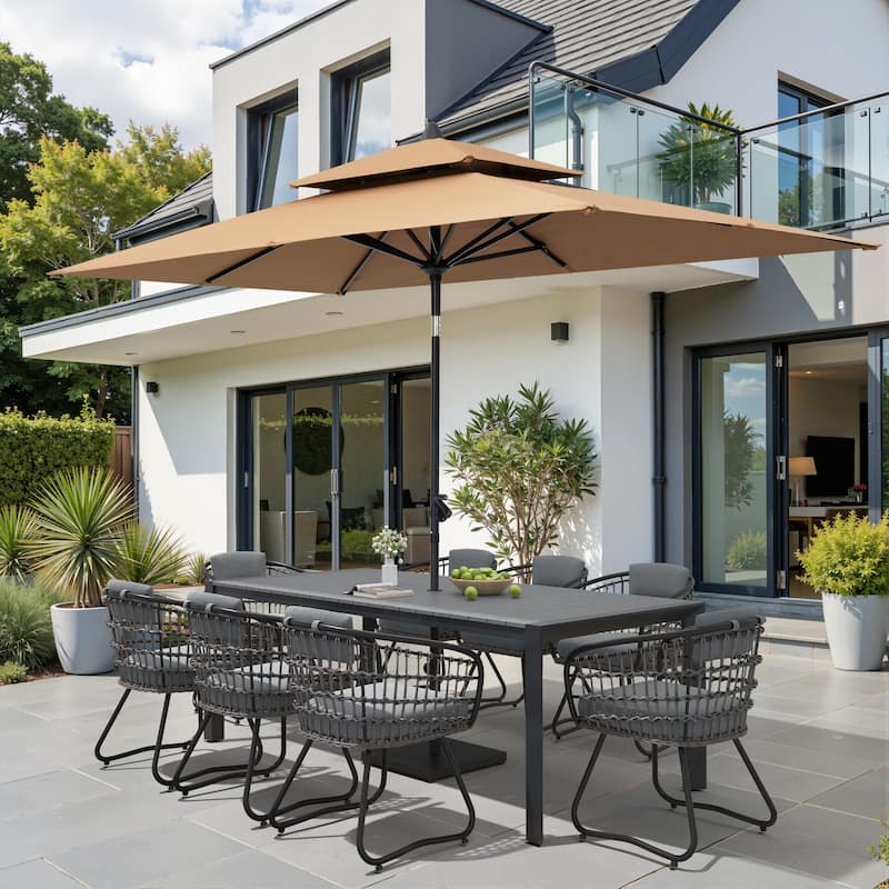 9/11-Piece Outdoor Patio Dining Set Aluminum Table and Chairs w/10 ft Market Umbrella and Base