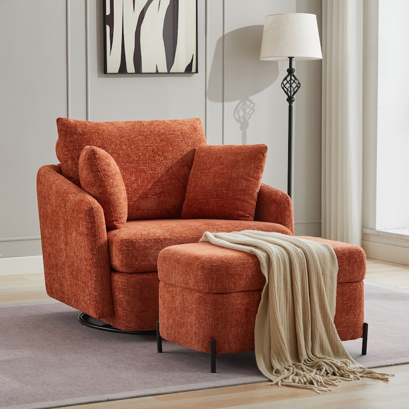 40.6" W Upholstered Swivel Accent Sofa Chair With Pillows
