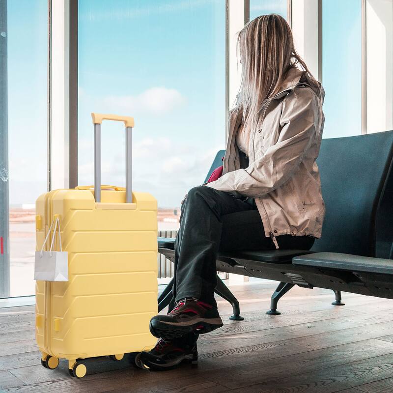 20"/24"/28" 3-Piece, Modern Luggage Sets with Retractable Handle and Combination Lock, for Boarding Travel, Yellow