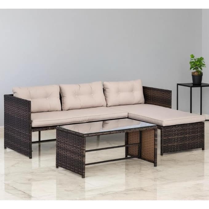 GDFStudio - Elias Modern Outdoor Rattan-Style Patio Sofa Set with Modular Comfort and Lounge-Ready Design - Sofa Set - Brown - Sofa Set