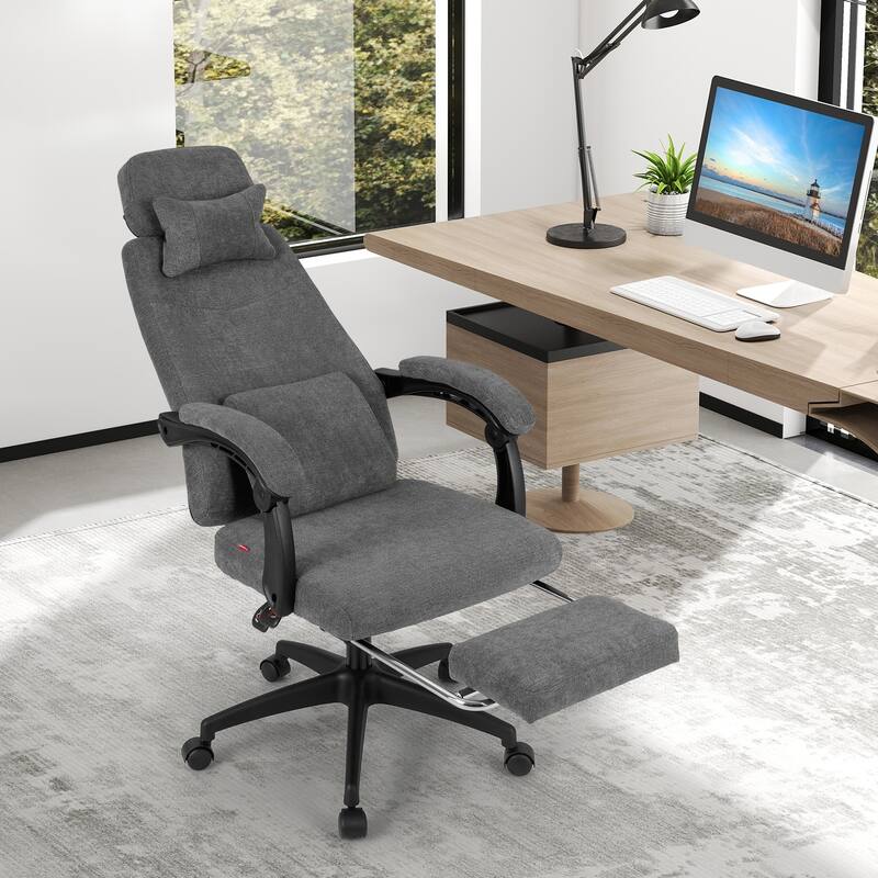 Gymax Reclining Home Office Chair Retractable Footrest High-Back