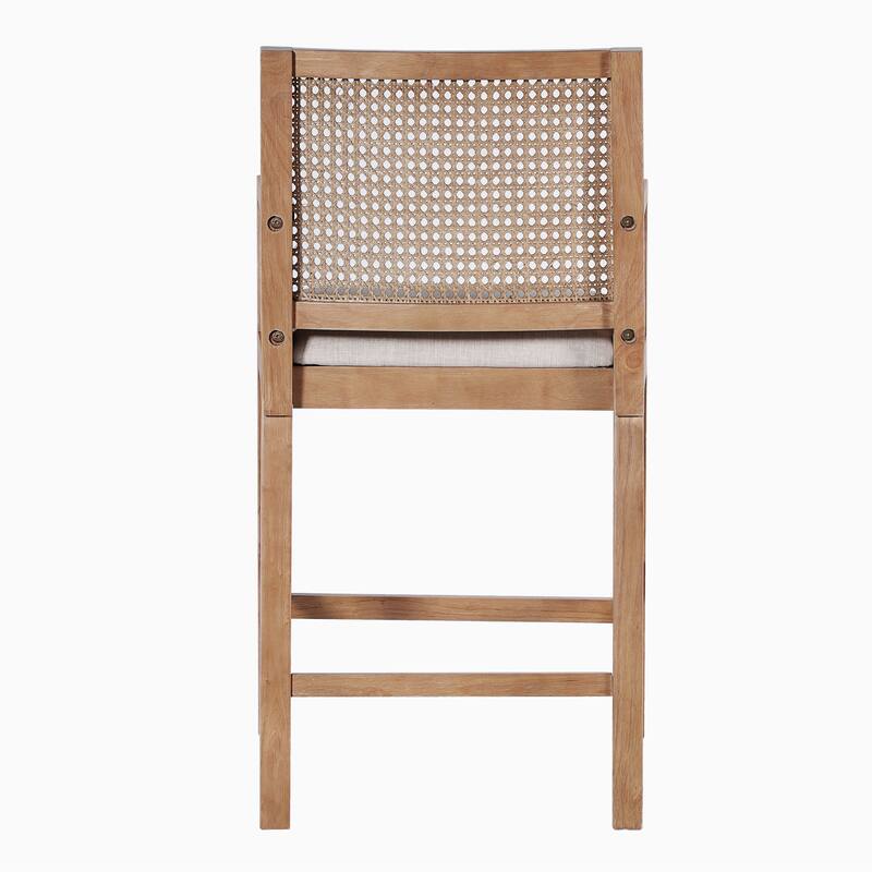 Christopher Knight Home - French Country Wood & Rattan Counter Stools with Upholstered Seat and Arms - Set of 2