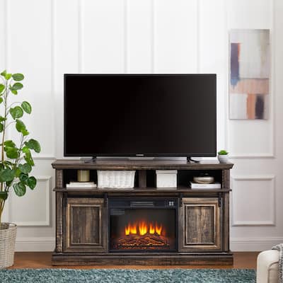 Modern Entertainment Console TV Stand with 23" Fireplace Insert, Multipurpose Sliding Door TV Cabinet Large Storage Space