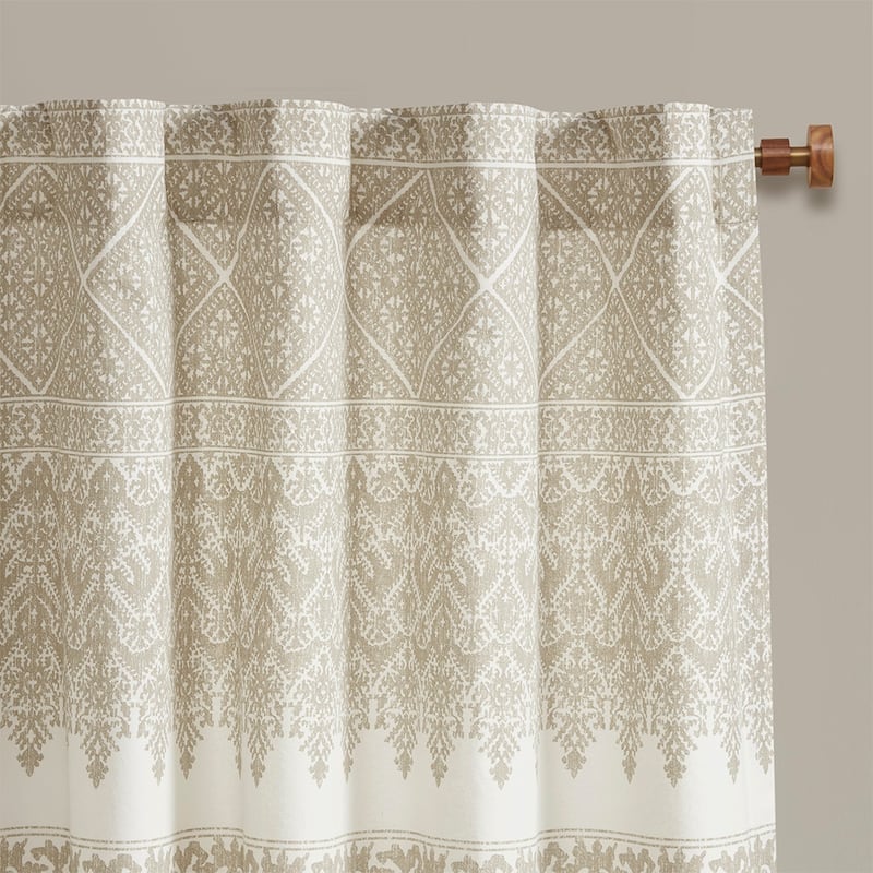 Rossetta Bohemian Vibe Cotton Printed with Chenille Tufted Detail Window Curtain Panel, Only 1 Piece Panel - 50"W x 84"L