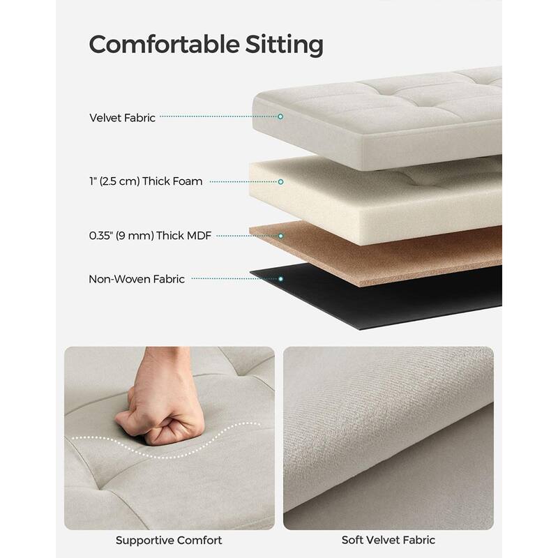 Velvet Padded Storage Ottoman Bench with Foldable Design and Hidden Compartment for Living Room or Bedroom
