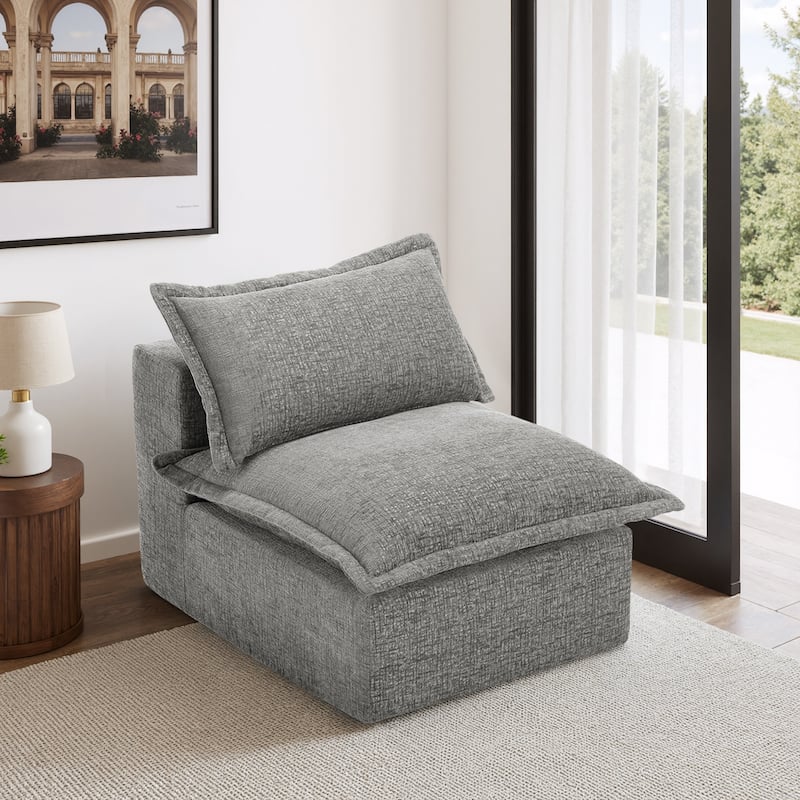Comfy Cloud Couch Plush Modular Sectional Sofa For Living Room - Grey/Armless chair - Reversible