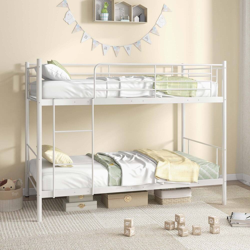 Costway Metal Twin Over Twin Bunk Bed with Built-in Ladder Safety