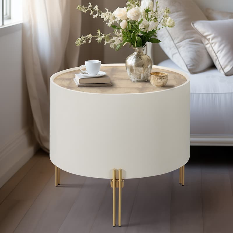 Sagebrook Home Modern Neutral Wood Gold Leaf Round Top Coffee and Accent Table - 24" x 24" x 20" - White/gold - Wood