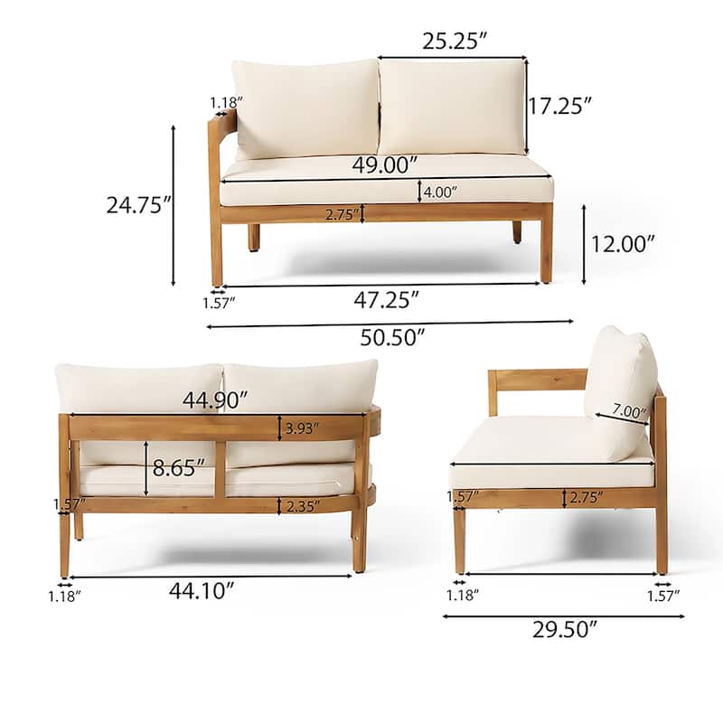 Roomfitters Outdoor 4 Seater Sofa Set with Left and Right Armrests, Wooden Frame Patio Couch with Cushions, Teak Beige