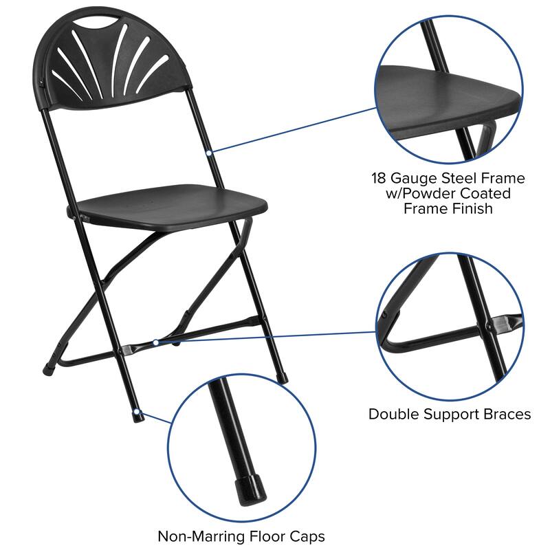 8 Pack 650 lb. Capacity Plastic Fan Back Folding Chair