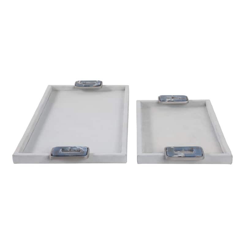 Wood Metal Display Trays with Chrome Handles (Set of 2) - 16/22" White - 24" x 12" x 2"