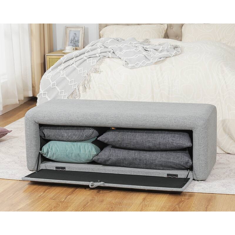 Adeco 49 Inches Side-opening Storage Bench Ottoman with Padded Cushion - 49.2"X18.9"X16.5"