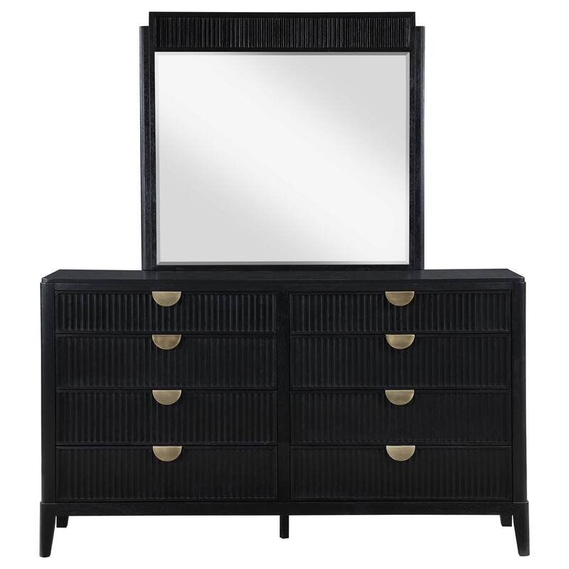 8-Drawer Black Dresser and Mirror Set with Modern Contemporary Lines, Spacious Storage, and Smooth Glide Drawers