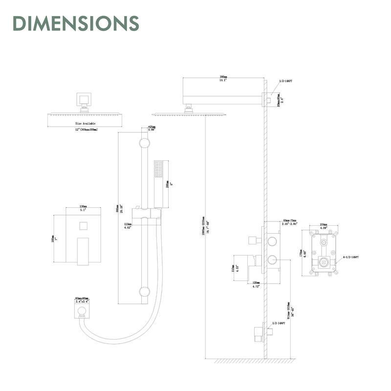 CLihome 3Spray with 1.8 GPM 12 in. Wall Mount Dual Shower Heads Bed