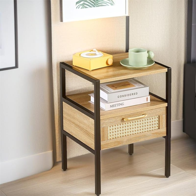 Modern Nightstand with Drawer and Metal Legs