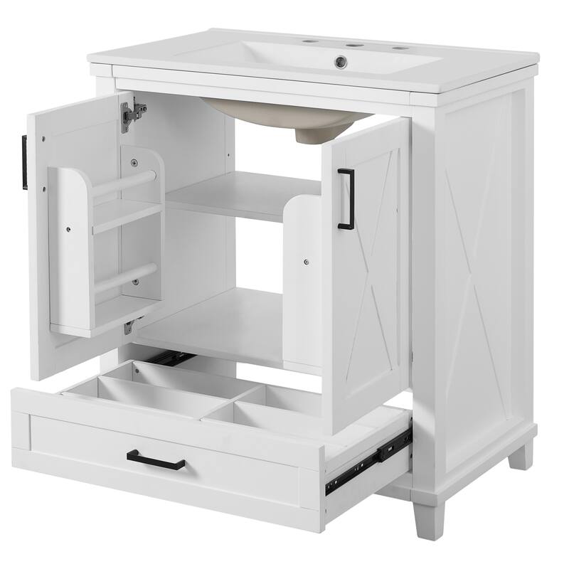 Freestanding Bathroom Vanity with Divided Drawer and Dual Storage Shelves and 2 Soft-Close Doors, for Small to Medium Bathrooms