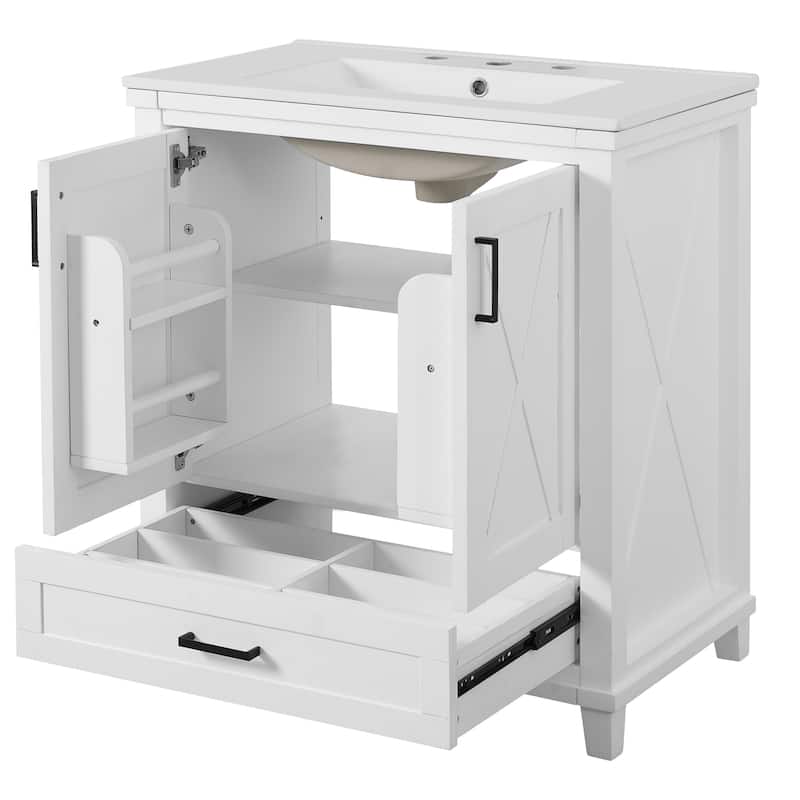 GDFStudio - Seren Wood & Ceramic Bathroom Vanity with Sink, Soft-Close Door, Shelf & 3 Drawers