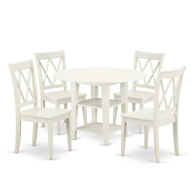Round Dining Table Set 5pc 20-42 Inch Table w/ Drop Leaves & 4 Chairs
