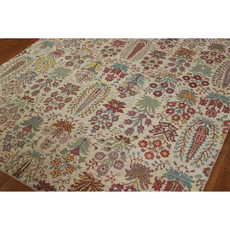Hand Knotted Oriental 100% Wool Carpet Traditional All-Over Beige & Ivories Ziegler Area Rug - 7' 8'' X 5' 7''
