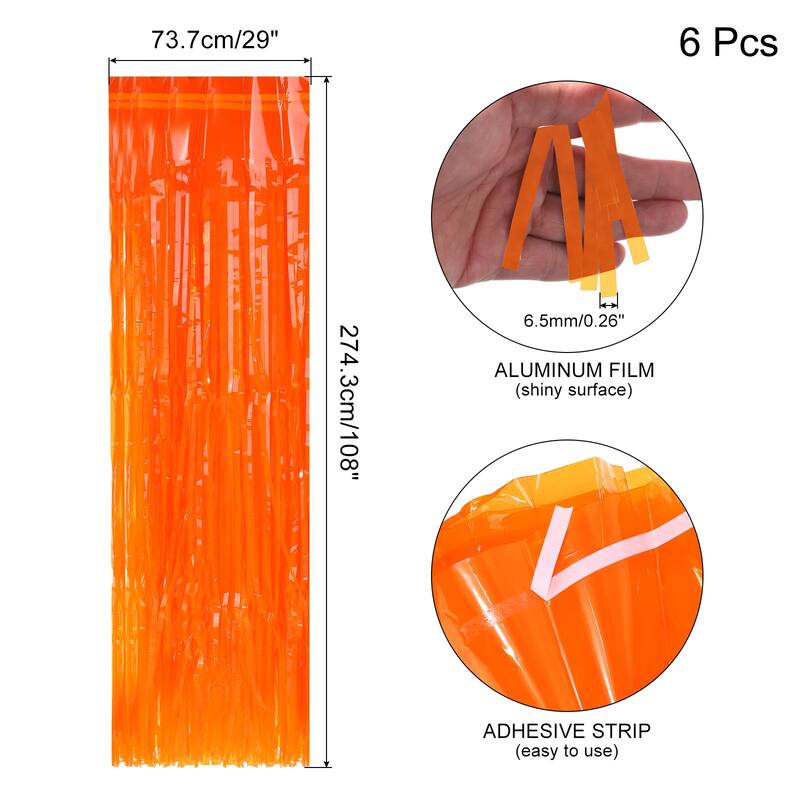 6 Pack 29x108 Inch Orange Metallic Foil Fringe Tinsel Table Skirts - Orange