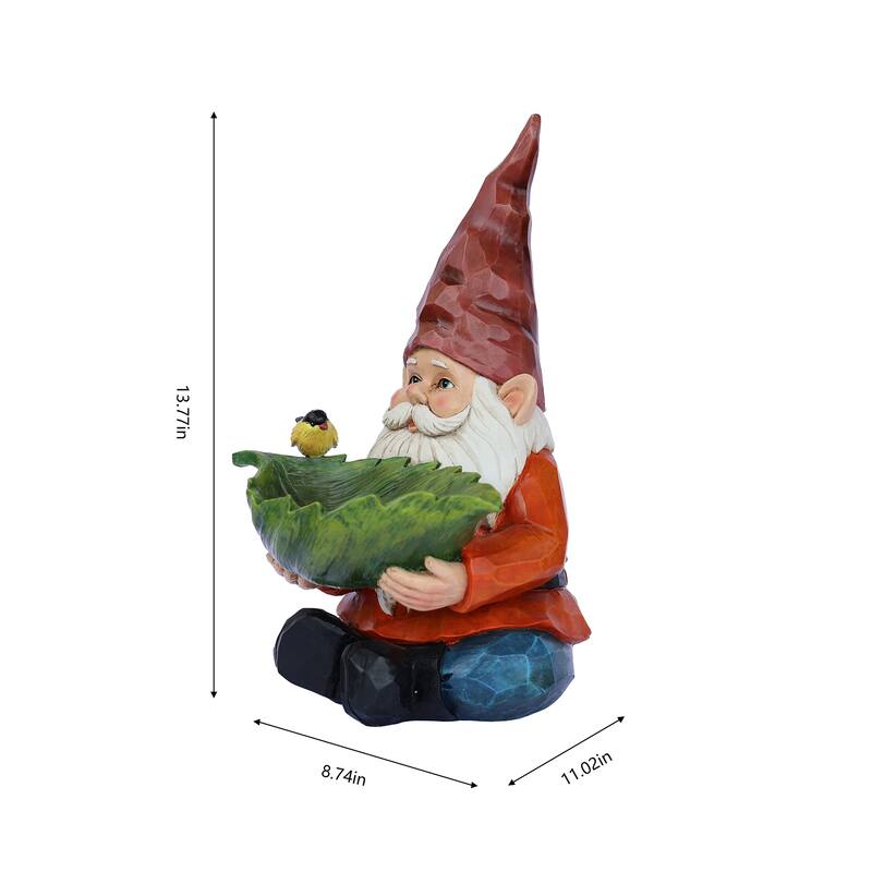 Gnome with Leaf Outdoor Patio Bird Bath - 13.75"