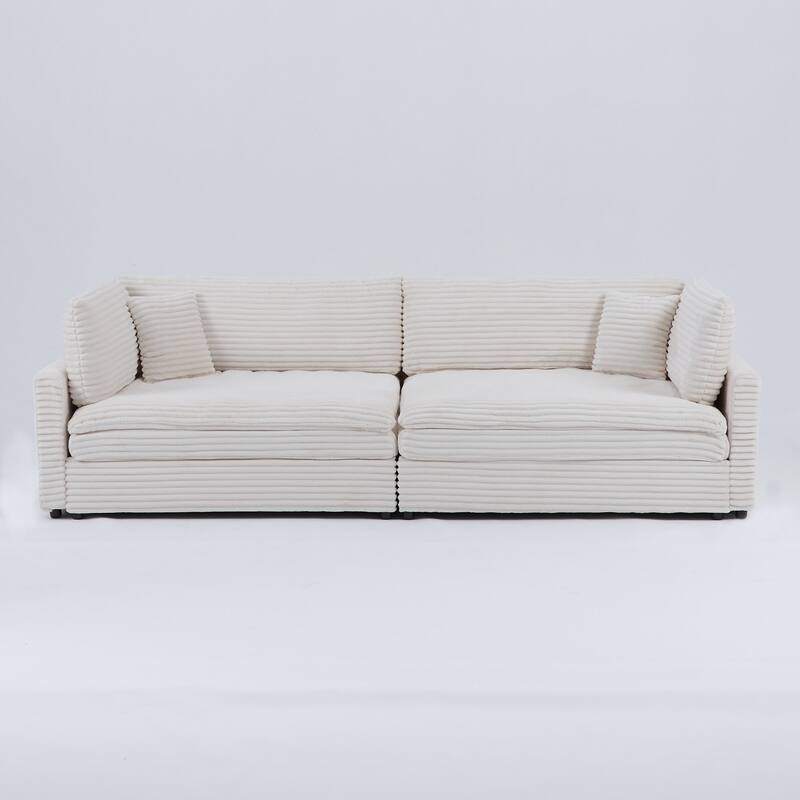 The 112-Inch Corduroy Sofa,With Two Throw Pillows And Four Backrests