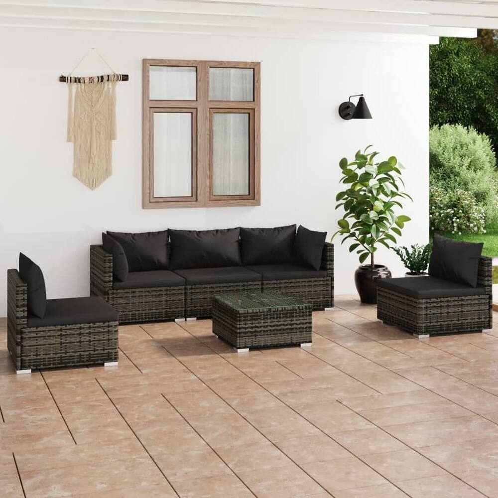 vidaXL Patio Lounge Set Outdoor Sectional Sofa Set Table Garden Poly Rattan - 27.6" x 27.6" x 23.8"