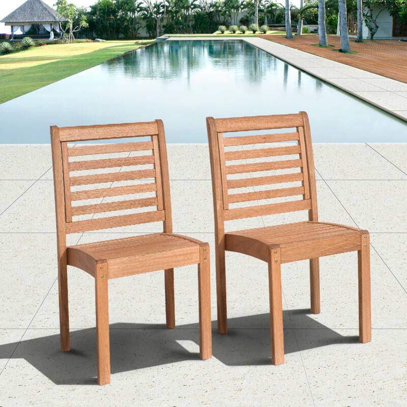 5-Piece Brown Eucalyptus Armless Rectangular Patio Dining Set 59"