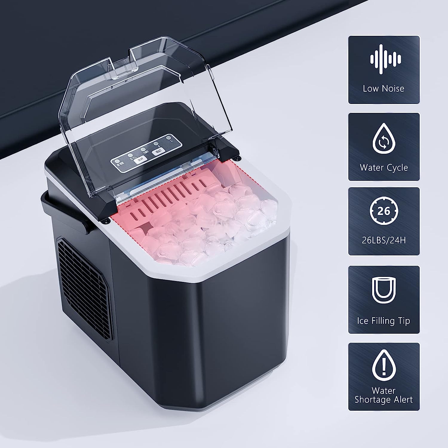 Ice Makers Countertop, Self-Cleaning Function, Portable Electric Ice Cube  Maker Machine, 9 Pebble Ice Ready in 6 Mins, 26lbs 24Hrs with Ice Bags and  Scoop Basket for Home Bar Camping RV(Black) 