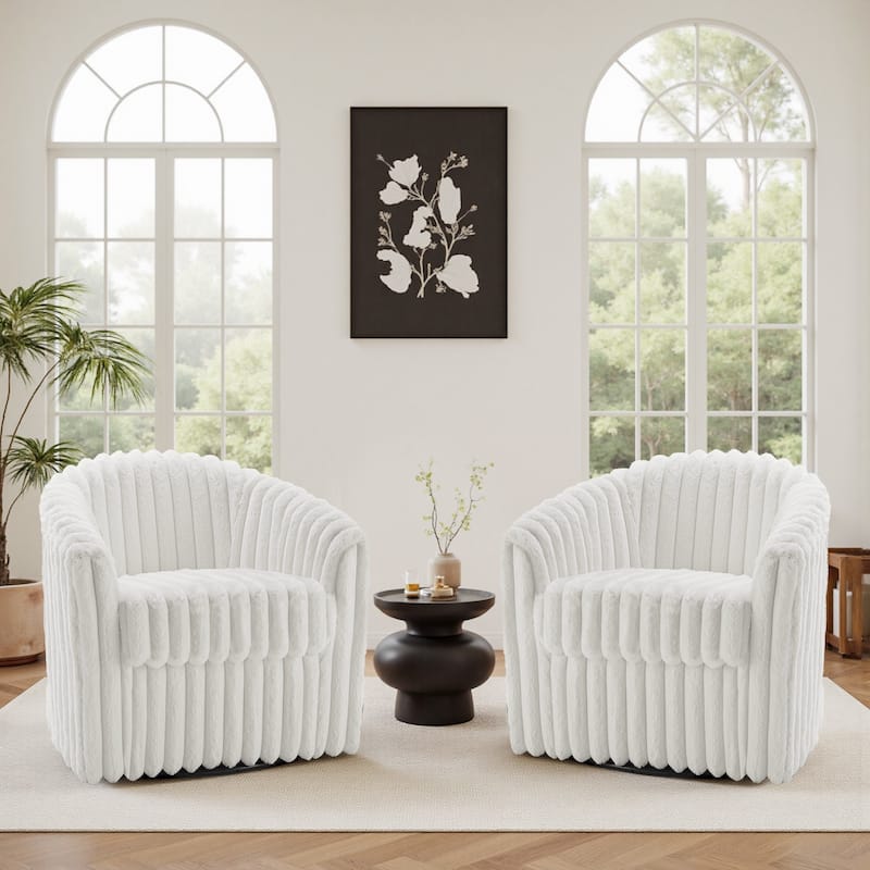 Single Sofa Armchair Swivel Barrel Chair (Set of 2) - White-2Set