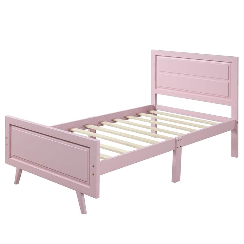 Stylish Twin Bed Frame with Wooden Slats and Headboard