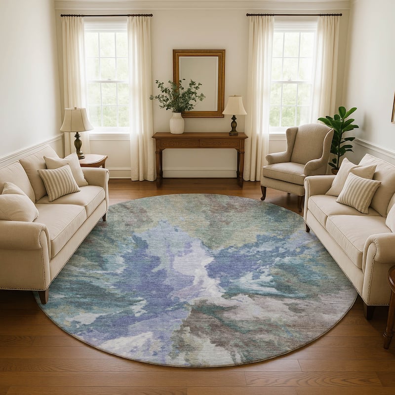 Premium Washable Super Soft Abstract Burst Mayfield Rug - Blue - 8' x 8'
