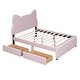 preview thumbnail 12 of 10, Full Size Upholstered Bed with Cartoon Ears Headboard and 2 Drawers, Pink